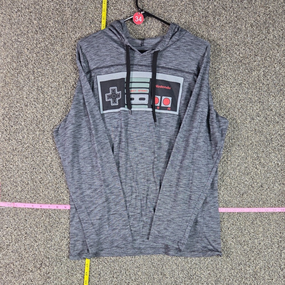 Nintendo Hoodie Mens XL Gray NES Controller Graphic Long Sleeve Pullover